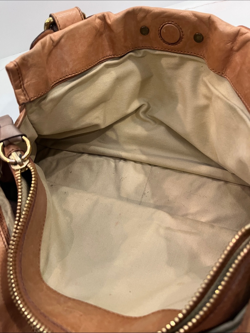 Chloe Leather Camel Shoulder Bag with Double Buckle Detail. Made in Italy. Roomy - Picture 13 of 16